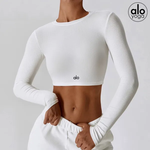 Alo Long Sleeve Ribbed Crop Top White Activewear - 4