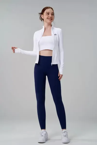 Alo Yoga Long Sleeve Zip-Up Top White Activewear - 16