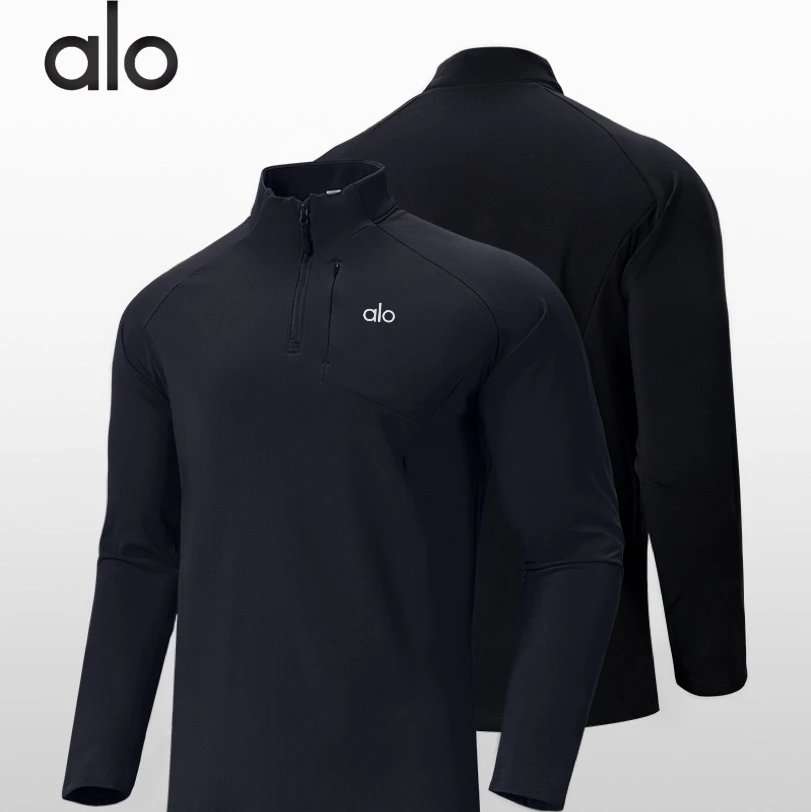 Alo Yoga Hoodies & Sweatshirts Men's quarter-zip mock-neck pullover with chest zip pocket — Black
