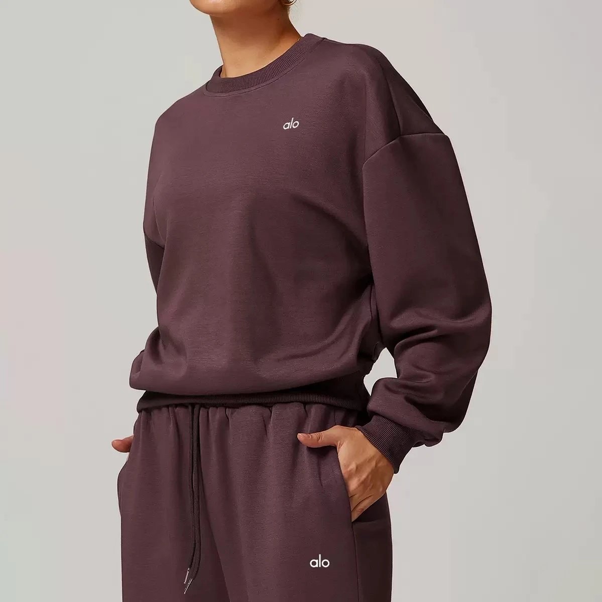 Alo Hoodies & Sweatshirts Crewneck long-sleeve sweatshirt — Grape purple