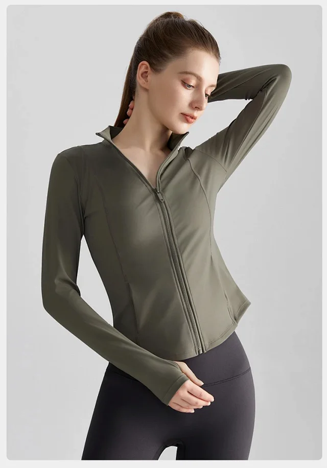 Alo Yoga Jackets Women's fitted stand-collar full-zip athletic jacket with thumbhole cuffs product detail image 11