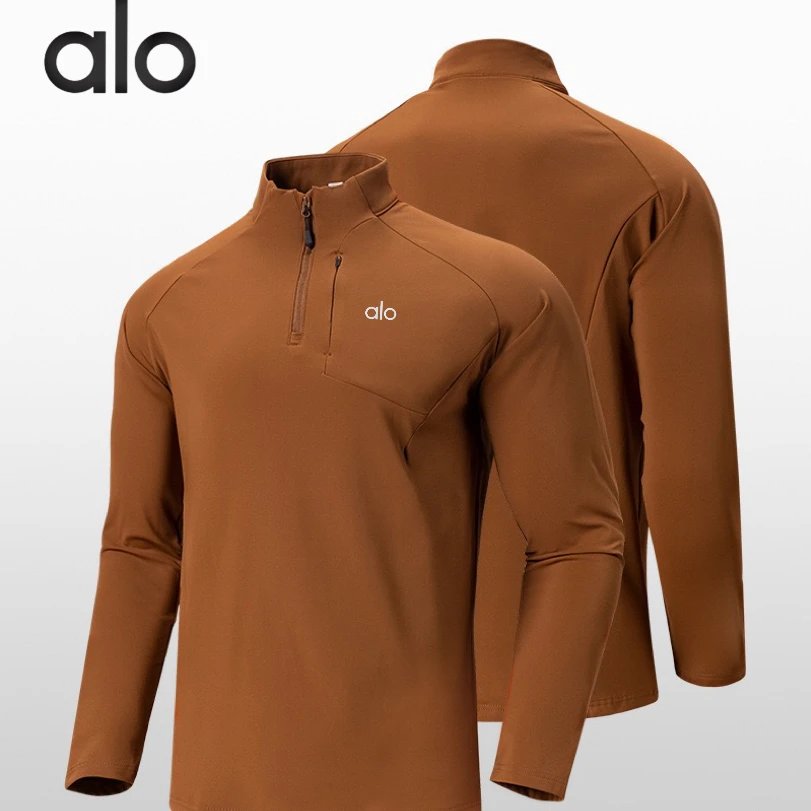 Alo Yoga Hoodies & Sweatshirts Men's quarter-zip mock-neck pullover with chest zip pocket — Brown