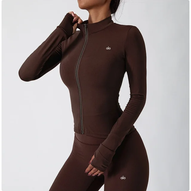 Alo Yoga Jackets Women's fitted full-zip mock-neck jacket with thumbholes product detail image 26