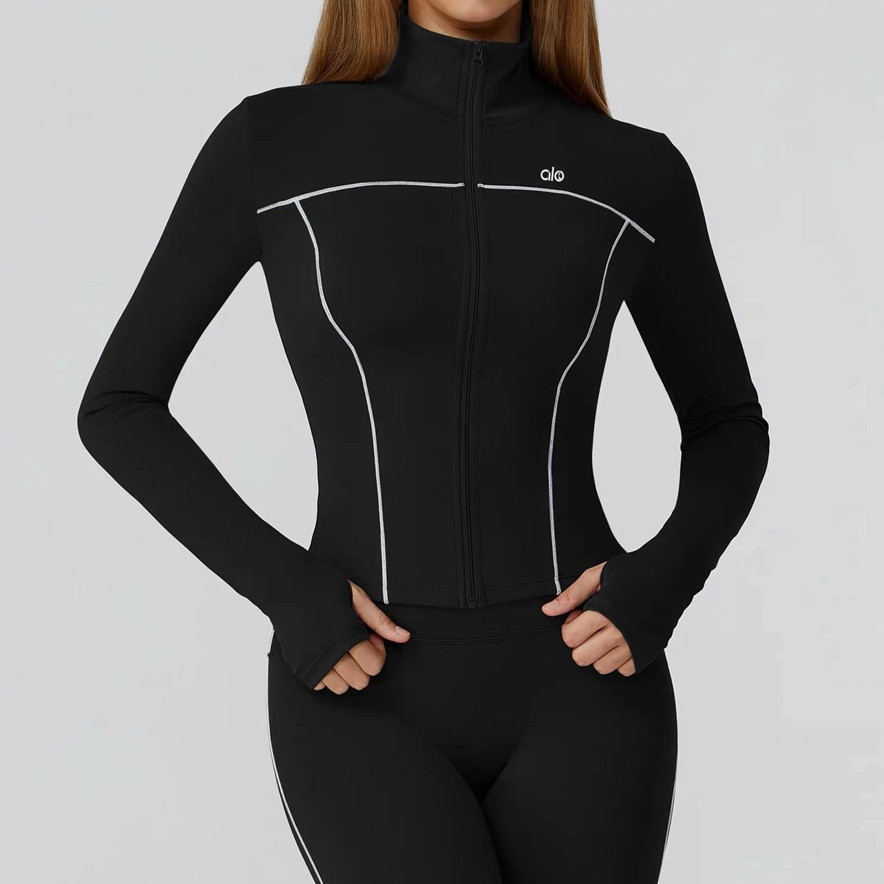 Alo Jackets Full-Zip Contrast-Piping Jacket with Thumbholes image 6