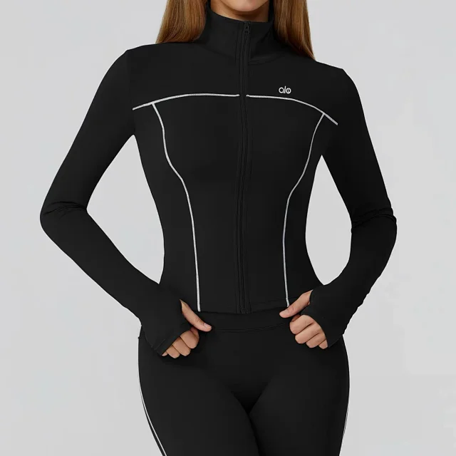 Alo Jackets Full-Zip Contrast-Piping Jacket with Thumbholes product detail image 6