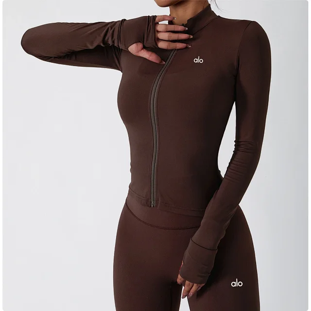 Alo Yoga Jackets Women's fitted full-zip mock-neck jacket with thumbholes product detail image 25