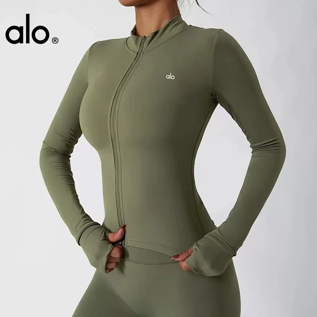 Alo Yoga Jackets Women's fitted full-zip mock-neck jacket with thumbholes product detail image 3