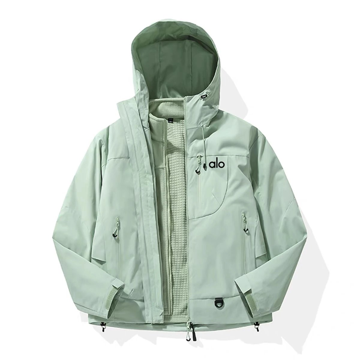 Alo Aurora Purple 3-in-1 Hooded Jacket with Lime Green Liner Outerwear - 6