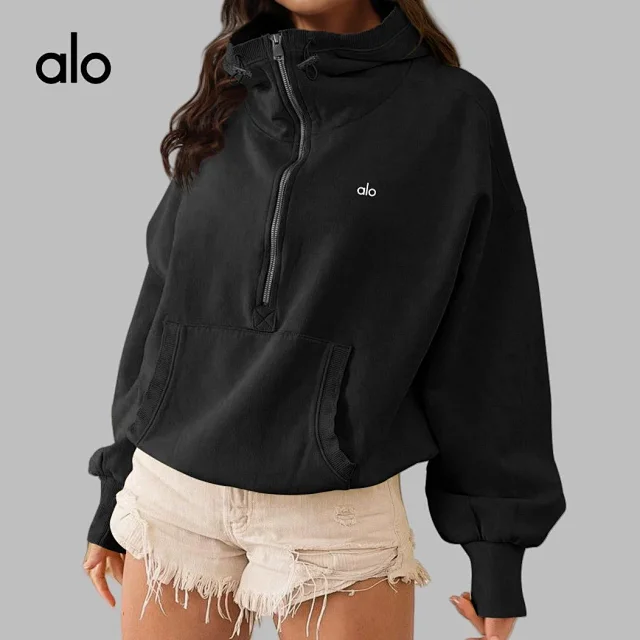 Alo Yoga Hoodies & Sweatshirts Half-Zip Hooded Pullover with Kangaroo Pocket product detail image 3