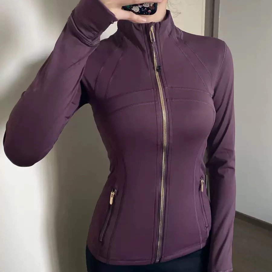 Unbranded Jackets Slim-Fit Stand-Collar Zip-Front Jacket with Thumbholes — Purple (gold zipper)