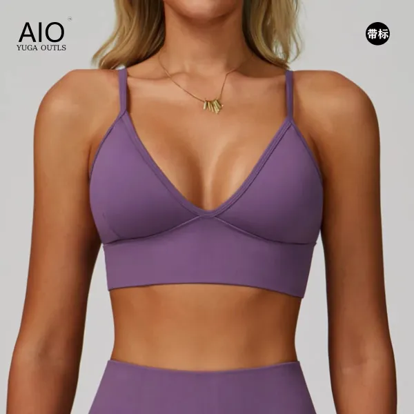 Design AIO Yoga Outls V-Neck Sports Bra Navy Blue Activewear - 11