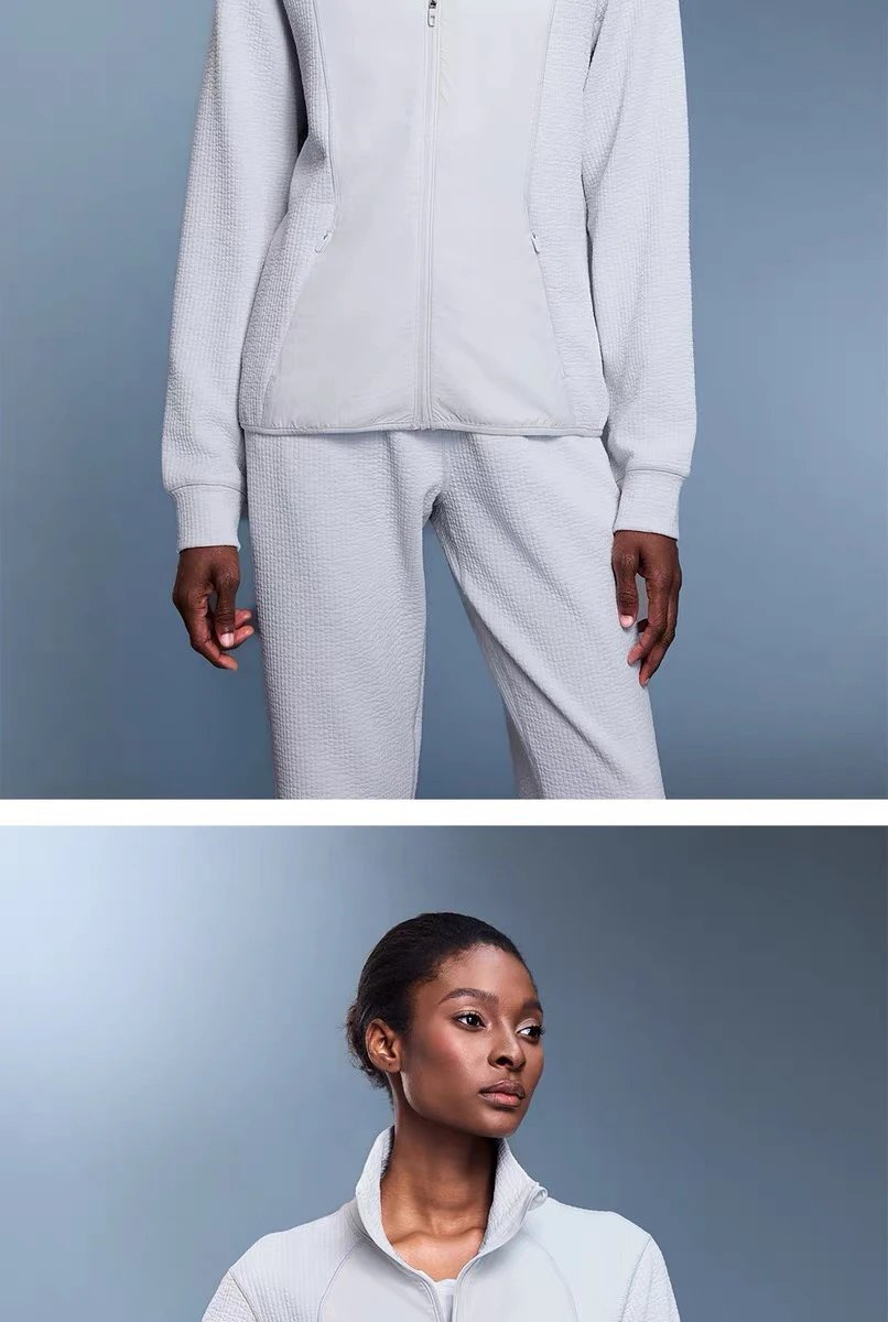 Design AIO Pro Yoga Textured Zip-Up Jacket and Pants Set White Sets - 15
