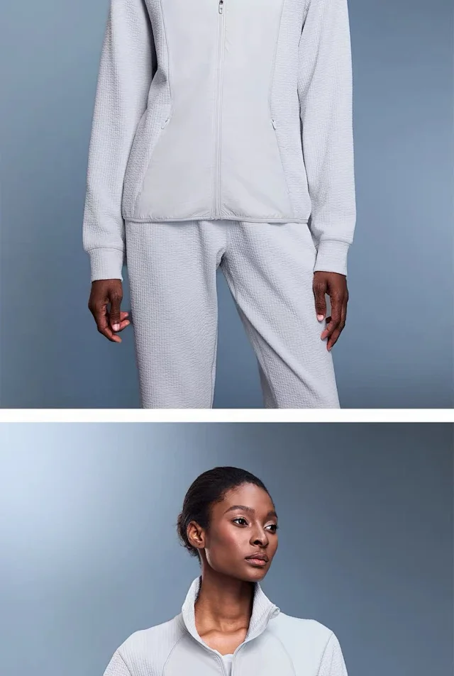 Alo Jackets Full-Zip High-Collar Jacket with Textured Sleeves product detail image 14