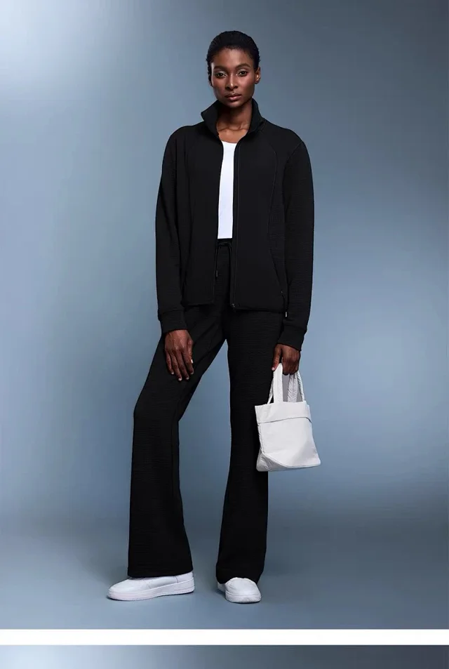 Alo Jackets Full-Zip High-Collar Jacket with Textured Sleeves product detail image 26