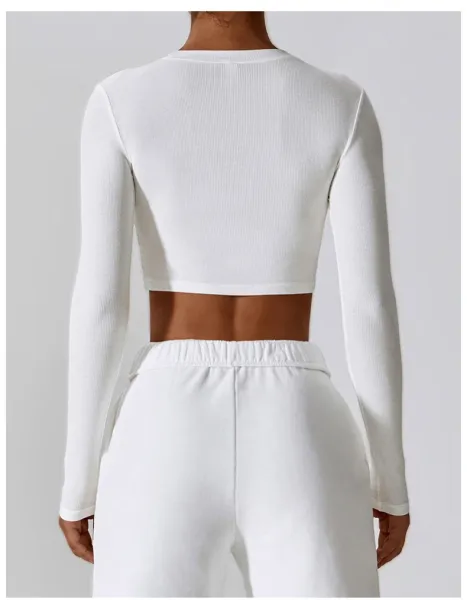 Alo Long Sleeve Ribbed Crop Top White Activewear - 25
