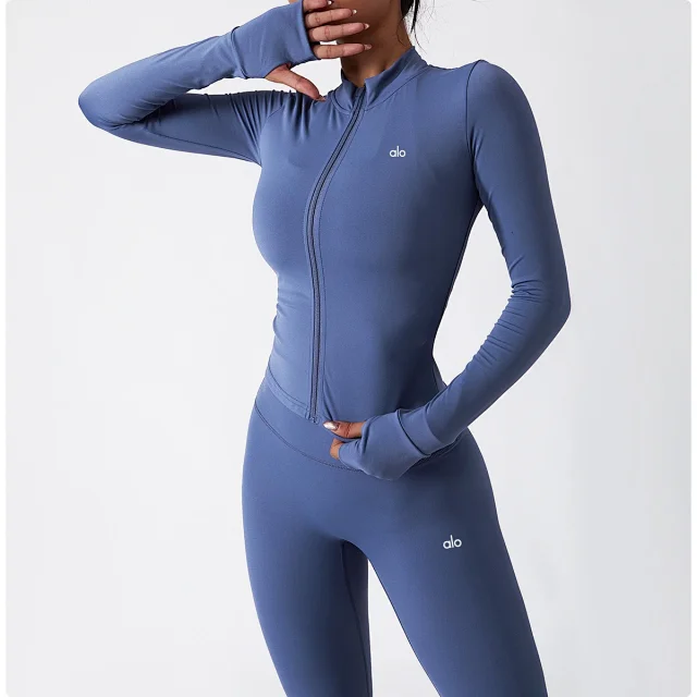 Alo Yoga Jackets Women's fitted full-zip mock-neck jacket with thumbholes product detail image 19