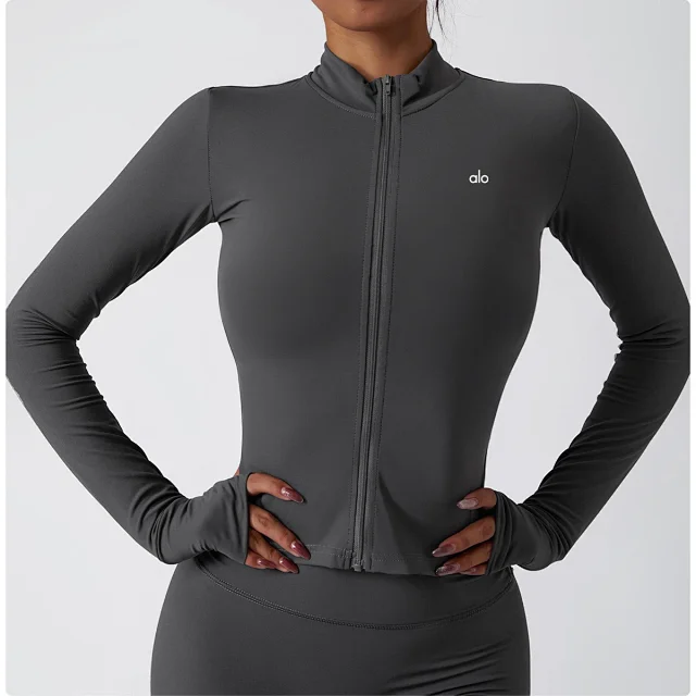 Alo Yoga Jackets Women's fitted full-zip mock-neck jacket with thumbholes product detail image 23
