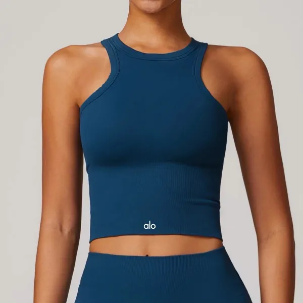 Alo High-Neck Ribbed Crop Top Navy Activewear - 1