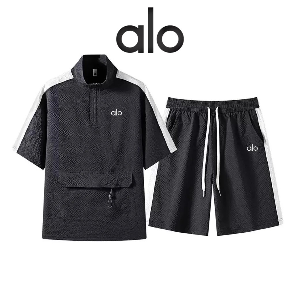 Alo Yoga Matching Sets Half-Zip Short-Sleeve Top and Shorts Set with Contrast Side Stripes image 3