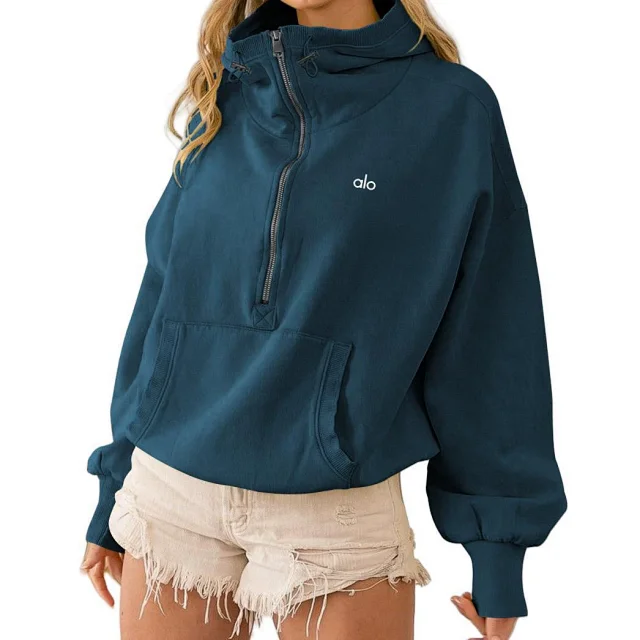 Alo Yoga Hoodies & Sweatshirts Half-Zip Hooded Pullover with Kangaroo Pocket product detail image 6
