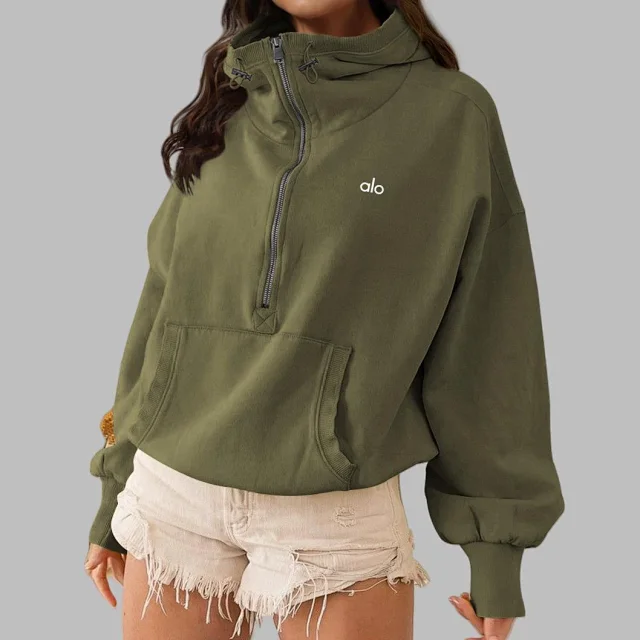 Alo Yoga Hoodies & Sweatshirts Half-Zip Hooded Pullover with Kangaroo Pocket product detail image 17