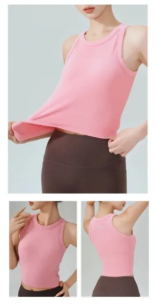 Design Ribbed Cropped Tank Top Orange Activewear Vest Top - 24