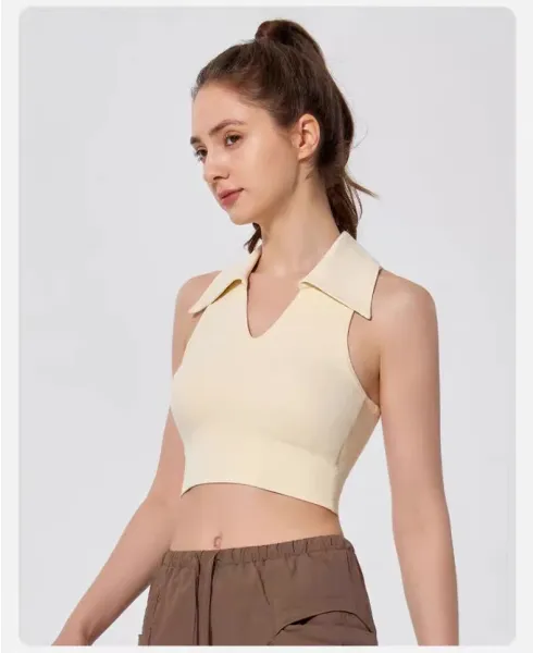Alo Collar Crop Top Chestnut Brown Activewear - 23