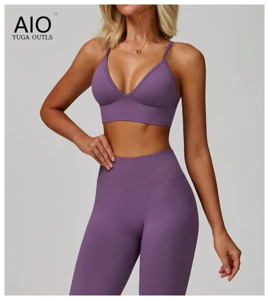 Design AIO Yoga Outls V-Neck Sports Bra Navy Blue Activewear - 23