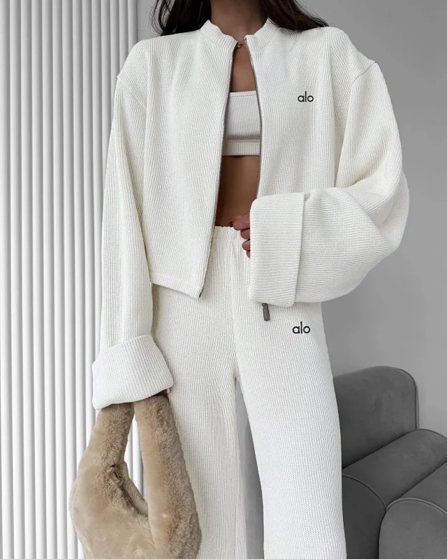 Alo Tracksuits Knitted zip-up jacket and wide-leg trousers set product detail image 19