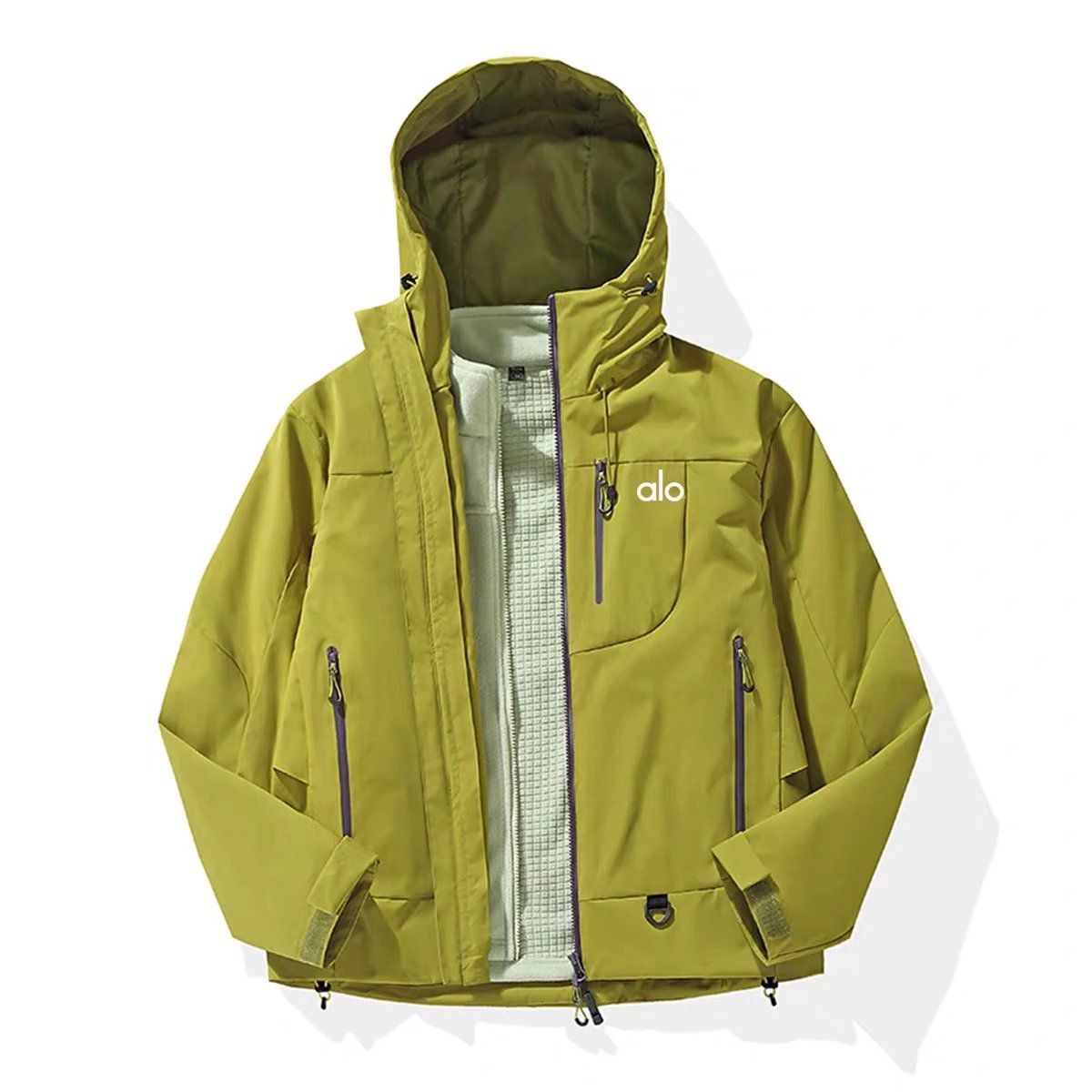 Alo Aurora Purple 3-in-1 Hooded Jacket with Lime Green Liner Outerwear - 11