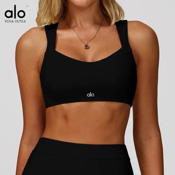 Alo Yoga Outls Cream Square-Neck Sports Bra Activewear - 5