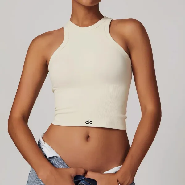 Alo Halter Crop Top Cream Activewear - 10