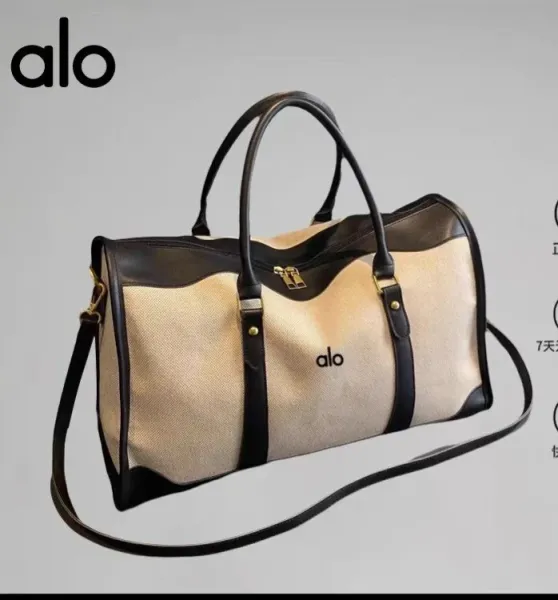 Alo Yoga Duffle Bag Black and Beige Travel Bag - 5