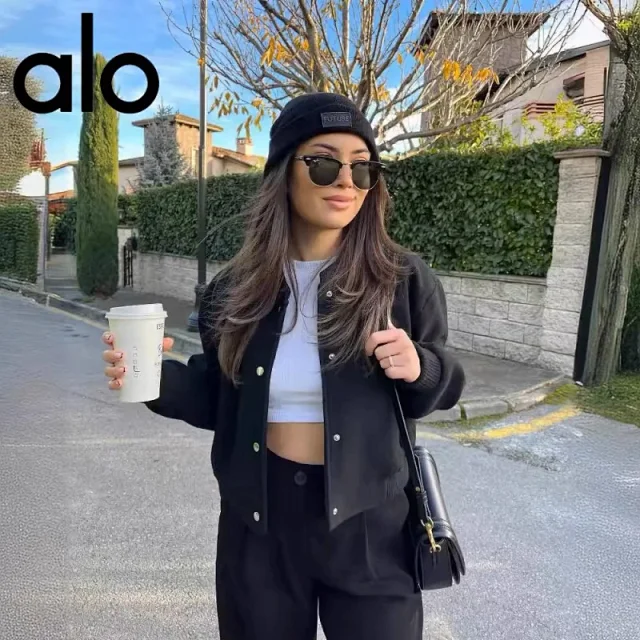 Alo Yoga Jackets Cropped snap-button bomber jacket product detail image 5