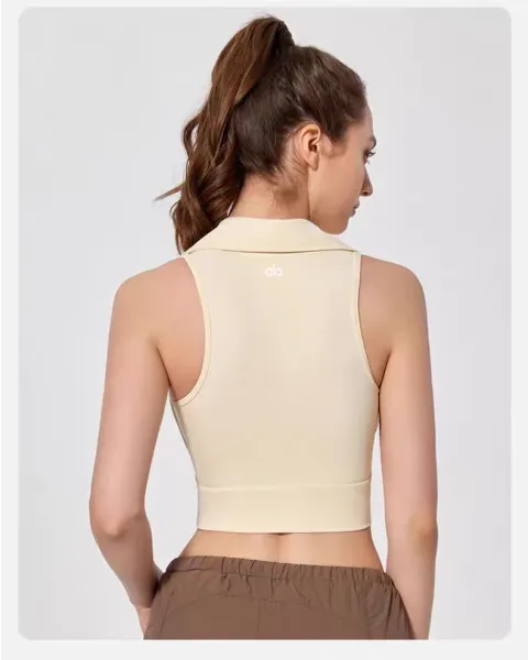 Alo Collar Crop Top Chestnut Brown Activewear - 24