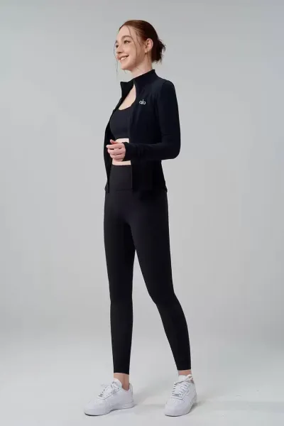 Alo Yoga Long Sleeve Zip-Up Top White Activewear - 19