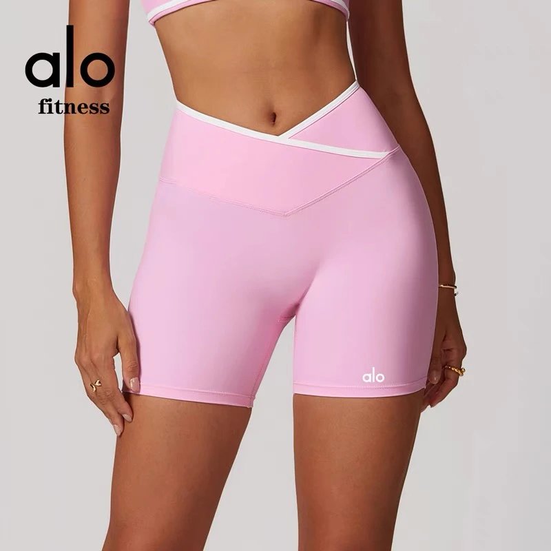 Alo Yoga Shorts High-waisted contrast crossover waistband biker image 10