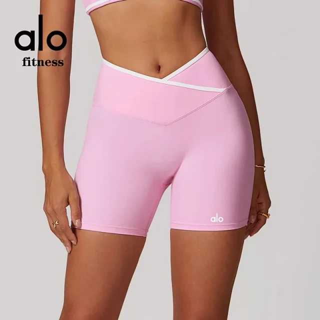 Alo Yoga Shorts High-waisted contrast crossover waistband biker product detail image 10