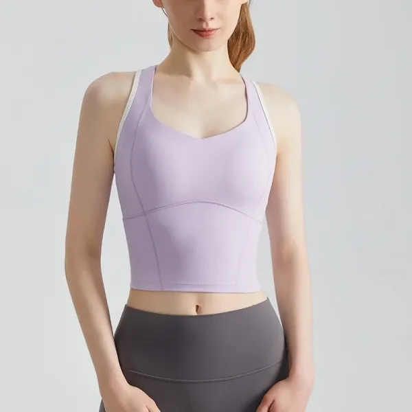 Design Cropped Sports Bra in Lavender with Contrast Straps Activewear - 1