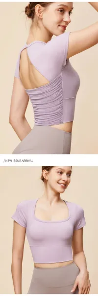 Alo Square Neck Crop Top Light Blue Activewear - 19