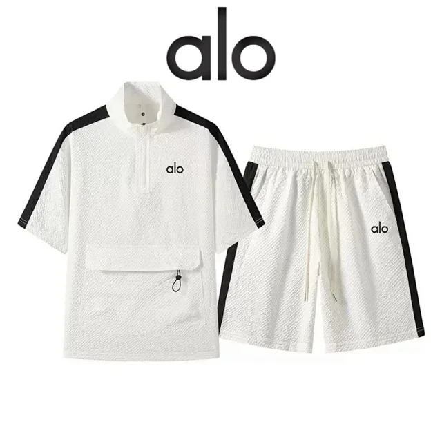 Alo Yoga Matching Sets Half-Zip Short-Sleeve Top and Shorts Set with Contrast Side Stripes product detail image 1