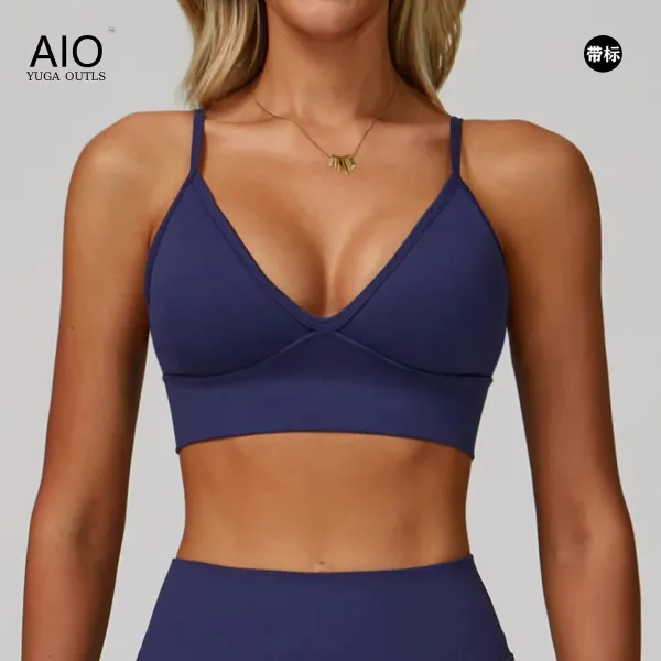 Design AIO Yoga Outls V-Neck Sports Bra Navy Blue Activewear - 9