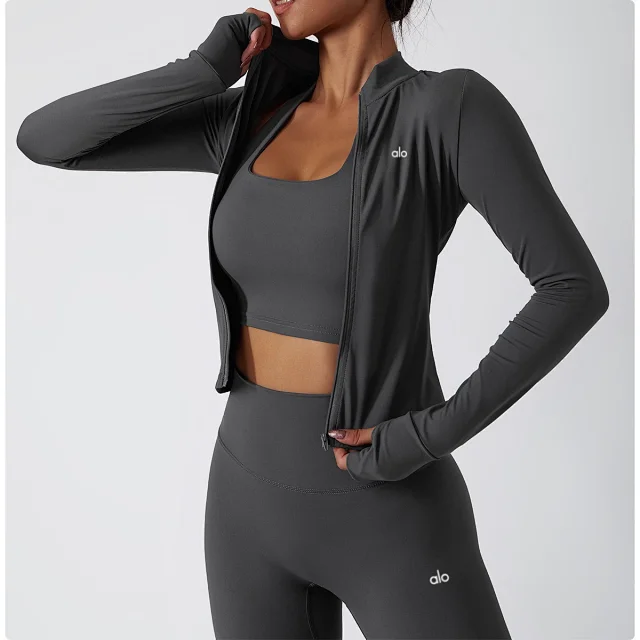Alo Yoga Jackets Women's fitted full-zip mock-neck jacket with thumbholes product detail image 22