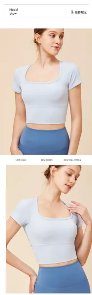 Alo Square Neck Crop Top Light Blue Activewear - 14