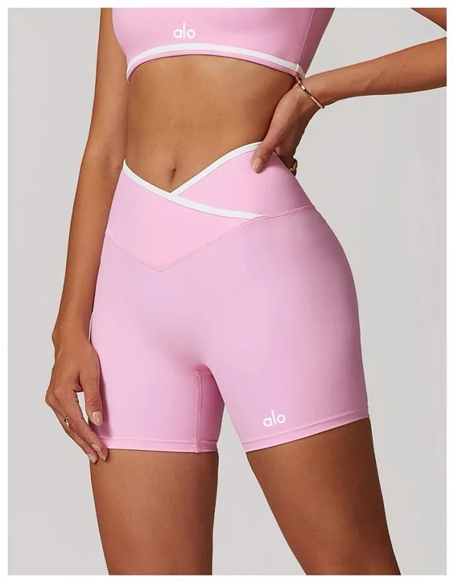 Alo Yoga Shorts High-waisted contrast crossover waistband biker product detail image 55