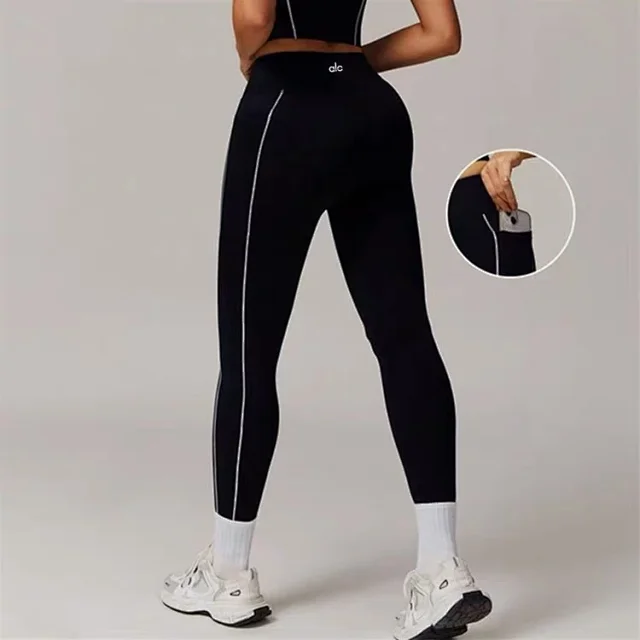 Alo Yoga Trousers High-Waisted Side-Pocket Contrast-Piping Leggings product detail image 1