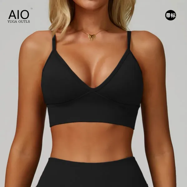 Design AIO Yoga Outls V-Neck Sports Bra Navy Blue Activewear - 5