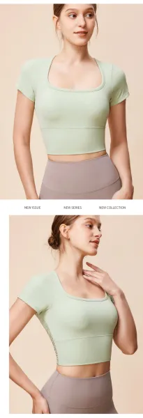 Alo Square Neck Crop Top Light Blue Activewear - 20