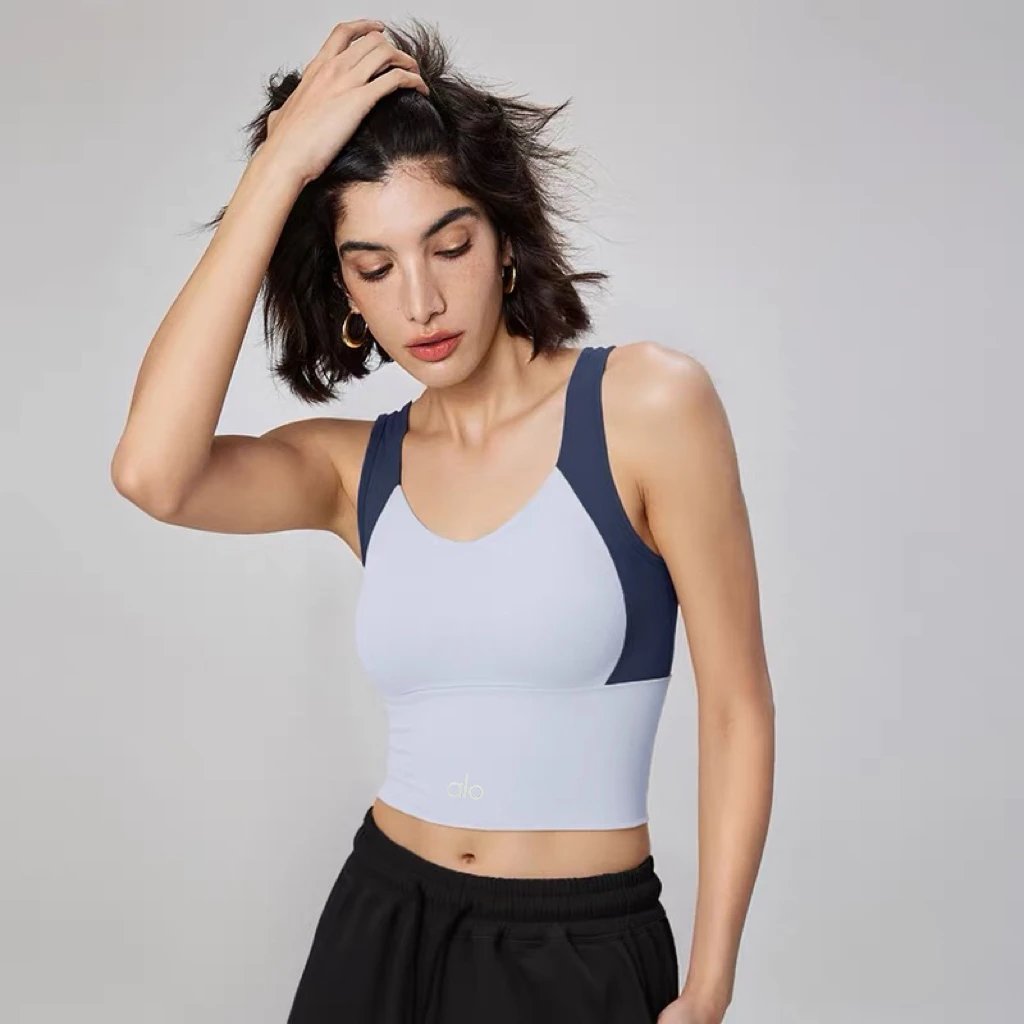 Alo Yoga Light Blue and Navy Sports Bra Activewear - 9