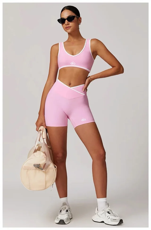 Alo Yoga Shorts High-waisted contrast crossover waistband biker product detail image 58